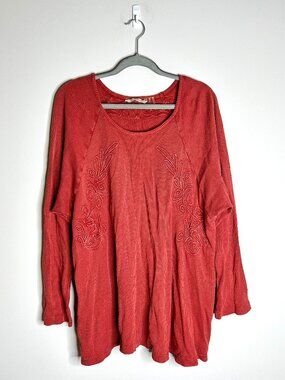 Soft Surroundings Rust Camden Top Thermal Waffle Knit Embroidered Boho Sz 3X